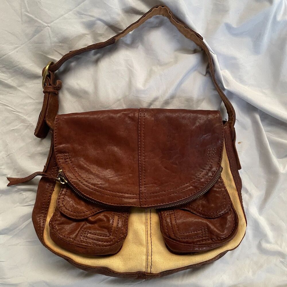 Vintage LUCKY BRAND STASH Bag Canvas Italian Leather RARE